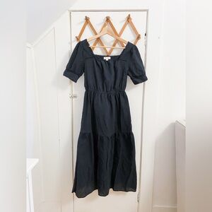 Black Cotton Square Neckline Tiered Dress